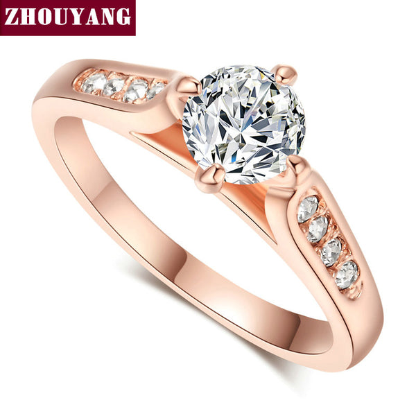 Top Quality ZYR065 Classic  Rose Gold & White Plated 1ct 6mm CZ  Wedding Ring Austrian Crystals Wholesale For women