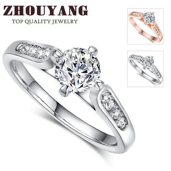 Top Quality ZYR065 Classic  Rose Gold & White Plated 1ct 6mm CZ  Wedding Ring Austrian Crystals Wholesale For women
