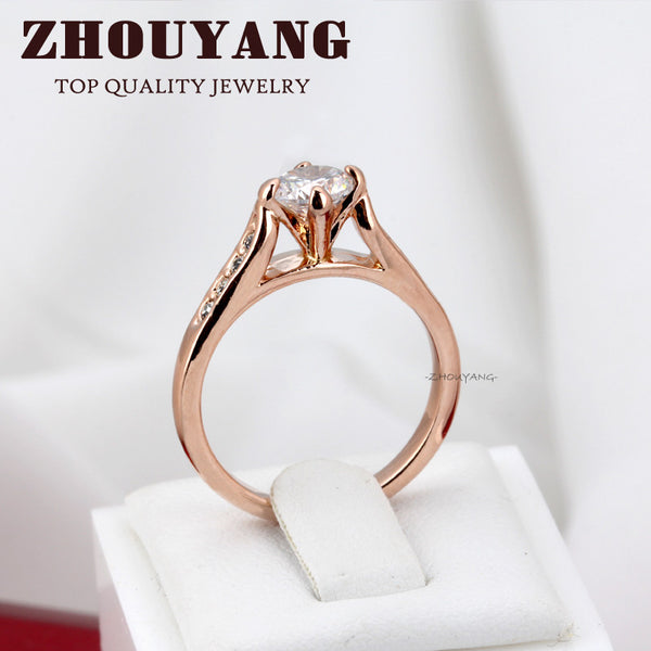 Top Quality ZYR065 Classic  Rose Gold & White Plated 1ct 6mm CZ  Wedding Ring Austrian Crystals Wholesale For women