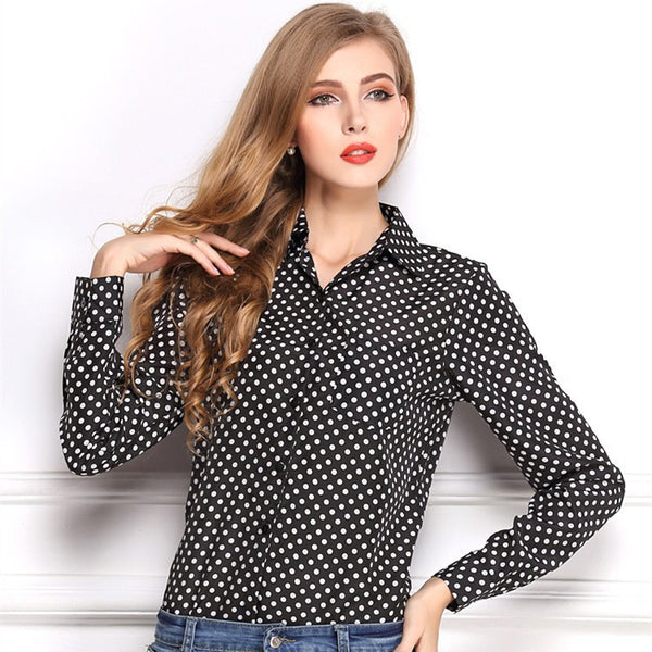 2017 European Style New Fashion Office Lady Polka Dot Long Sleeve Female Elegant Shirt Casual Chiffon Blouse Blusas Femininas