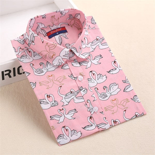 Harajuku Print Women Blouses Shirts Cotton Long Sleeve Ladies Tops Collar Floral Blusas Big Sizes Clothing Female Top Shirt 5XL