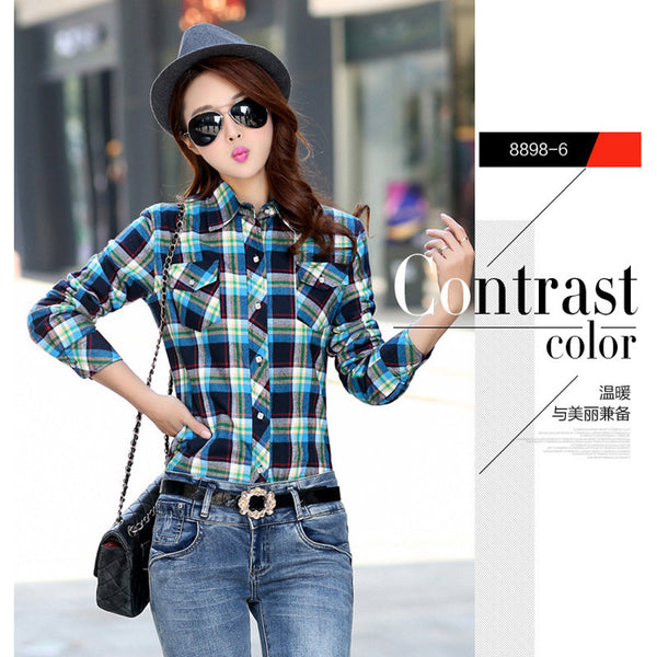 2016 Velvet Thick Warm Women's Plaid Shirt Female Long Sleeve Tops Plus Size Winter Check Blouse Blouses & Shirts Chemise Femme