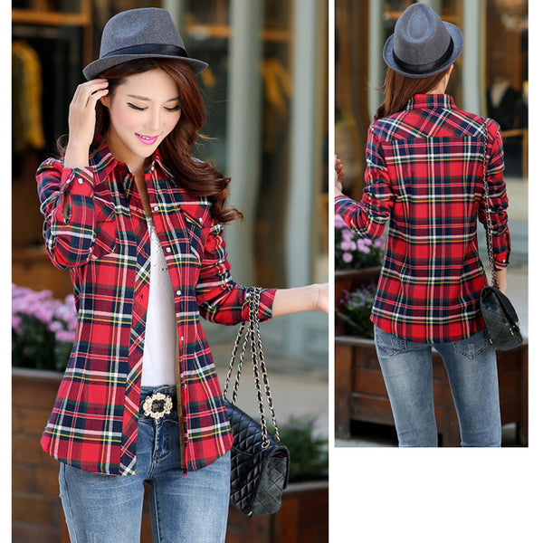 2016 Velvet Thick Warm Women's Plaid Shirt Female Long Sleeve Tops Plus Size Winter Check Blouse Blouses & Shirts Chemise Femme