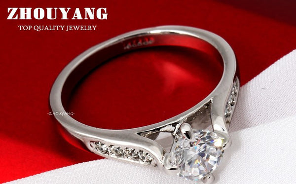 Top Quality ZYR065 Classic  Rose Gold & White Plated 1ct 6mm CZ  Wedding Ring Austrian Crystals Wholesale For women