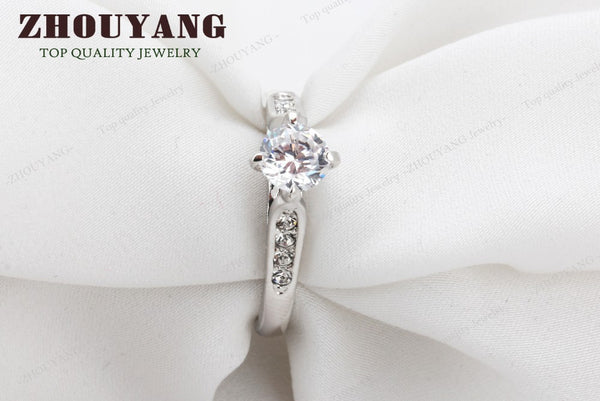 Top Quality ZYR065 Classic  Rose Gold & White Plated 1ct 6mm CZ  Wedding Ring Austrian Crystals Wholesale For women