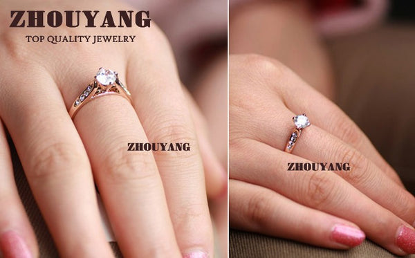 Top Quality ZYR065 Classic  Rose Gold & White Plated 1ct 6mm CZ  Wedding Ring Austrian Crystals Wholesale For women